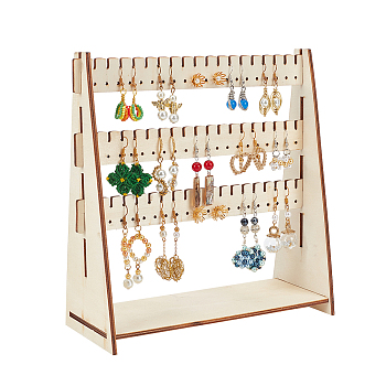 3-Tier Wood Earring Display Stands, Earring Organizer Holder, Blanched Almond, Finish Product: 20.3x9x22.2cm