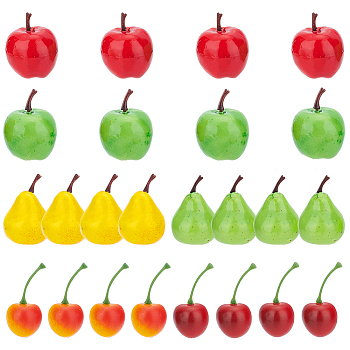 Elite 24Pcs 6 Style Mini Foam Artificial Fruit, Imitation Pears, Cherries, Apples, for Dollhouse Accessories Pretending Prop Decorations, Mixed Color, 42~57x26.5~36x32~33mm, 4pcs/style