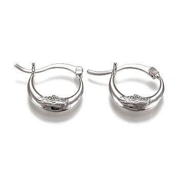 Brass Hoop Earrings, Crescent Moon Earrings, Platinum, 18x22x3mm, Pin: 2x1mm