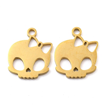 Ion Plating(IP) 316 Surgical Stainless Steel Charms, Laser Cut, Skull with Bowknot Charms, Real 18K Gold Plated, 14.5x11.5x1mm, Hole: 1.6mm