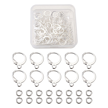 Pandahall Brass Huggie Hoop Earring Findings & Open Jump Rings,  with Loop, Long-Lasting Plated, Silver, 16x12.5x0.6~2mm, Hole: 2mm, pin: 0.6x0.6mm, 250pcs/box