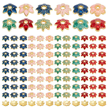 Elite 96Pcs 12 Style Alloy Enamel Bead Caps, Flower, Mixed Color, 9.5~10x8.5~9x2.5~3mm, Hole: 1.2~1.4mm, 8pcs/style