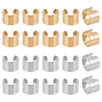 20Pcs 2 Style Plain Band Cuff Earrings, Titanium Steel & 304 Stainless Steel Non-Piercing Jewelry for Girl Women, Golden & Stainless Steel Color, 9x6mm, 10pcs/style