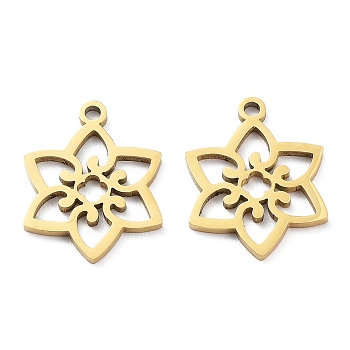 Ion Plating(IP) 316L Surgical Stainless Steel Pendants, Plum Blossom Charm, Real 18K Gold Plated, 17x13x1mm, Hole: 1.2mm