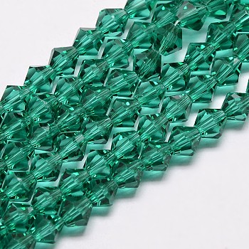 Imitate Austrian Crystal Bicone Glass Beads Strands, Grade AA, Faceted, Dark Cyan, 5x5mm, Hole: 1mm, about 59pcs/strand, 11 inch