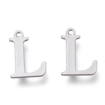 304 Stainless Steel Charms, Laser Cut, Alphabet, Stainless Steel Color, Letter.L, 12x8.5x0.8mm, Hole: 1mm