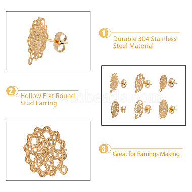 24Pcs 6 Style 304 Stainless Steel Stud Earrings Finding(STAS-DC0014-04)-5
