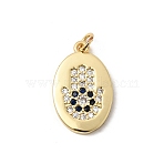 Brass Micro Pave Cubic Zirconia Pendants, Long-Lasting Plated, Rack Plating, Lead Free & Cadmium Free, Oval with Hamsa Hand Charms, Real 18K Gold Plated, 23x14x2mm, Jump Ring: 5x0.8mm, Inner Diameter: 3.4mm(KK-H267-070G)