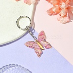 Acrylic Keychain, with Iron Findings, Butterfly, Orchid, 7.3cm(KEYC-YW00064-01)