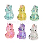 Transparent Acrylic & Brass Pendants, Unicorn Charms, UV Plating, Platinum, Mixed Color, 39.5x29x22.5mm, Hole: 1.6mm(AC-CBA6BCC-10)