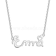 SHEGRACE 925 Sterling Silver Pendant Necklaces, with Cable Chains, Word, Platinum, 15 inch(38cm)(JN926A)