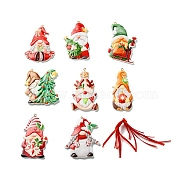 Christmas Santa Claus Resin Pendant Decorations, with Nylon Cord, for Christmas Tree Decorations, Mixed Shapes, 74~88x38.5~64x7~9mm, Hole: 2.5mm, 8pcs/set(HJEW-K041-01)