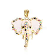 Brass Micro Pave Cubic Zirconia Pendants, Elephant Charms, Real 18K Gold Plated, 23x23x2.2mm(ZIRC-ZIRC-OY001-26-G)
