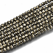 Electroplate Non-magnetic Synthetic Hematite Beads Strands, Round, Faceted, Pale Goldenrod, 2.5x2mm, Hole: 0.8mm, about 186~197pcs/strand, 14.96 inch~15.75 inch(38cm~40cm)(G-T114-59-02)