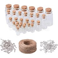 Glass Jar Glass Bottles, with Iron Screw Eye Pin Bail Peg and Jute Twine, Mixed Color, 18~40x10~22mm(AJEW-PH0015-05)