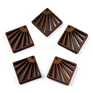 Natural Wenge Wood Pendants, Undyed, Hollow Rhombus Charms, Coconut Brown, 30x30x4.5~5.5mm, Hole: 1.6mm, Side Length: 21.5mm(WOOD-T023-50)