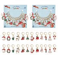 Alloy Enamel Christmas Theme Pendant Locking Stitch Markers, 304 Stainless Steel Clasps Stitch Marker, Snowflake/Reindeer/Santa Claus, Mixed Color, 3.2~3.8cm, 12 style, 1pc/style, 12pcs/set(HJEW-AB00085)