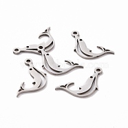 201 Stainless Steel Pendants, Dolphin, Stainless Steel Color, 16x14x1mm, Hole: 1.5mm(STAS-S105-JN372-1-14)