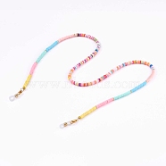 Rainbow Polymer Clay Heishi Beaded Eyeglasses Chains, Neck Strap for Eyeglasses, with Brass Spacer Beads and Rubber Loop Ends, Golden, Colorful, 26.96 inch(68.5cm)(AJEW-EH00316)