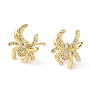 Rack Plating Brass Spider Stud Earrings with Cubic Zirconia, Lead Free & Cadmium Free, Real 18K Gold Plated, 15.5x13.5mm(EJEW-D061-58G)