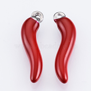 201 Stainless Steel Enamel Pendants, Enamelled Sequins, Horn of Plenty/Italian Horn Cornicello Charms, Stainless Steel Color, Red, 20x6x3mm, Hole: 1mm(X-STAS-Q231-01)