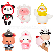 12Pcs 6 Style PVC Pendants, Rabbit & Panda with Strawberry & Pig, Mixed Color, 43~53x32~46x20.5~26.5mm, Hole: 3mm, 2pcs/style(KY-SC0001-63)