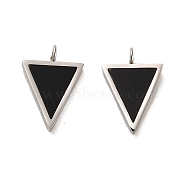 304 Stainless Steel Charms, with Glass, Triangle, Black, 14x10x2mm, Hole: 2mm(STAS-L022-067P)