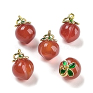 Natural Yan Yuan Agate Pendants, Peach Charms with Rack Plating Golden Tone Brass Enamel Findings, Long-Lasting Plated, 15x10mm, Hole: 3mm(G-P509-03G)