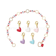 6Pcs Knitting Row Counter Chains & Locking Stitch Markers Kits, with Heart Alloy Enamel Pendant, Acrylic & Glass Beads, Golden, Mixed Color, 29.5cm & 3.4cm(HJEW-JM01490)