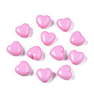 Pearl Pink Heart Acrylic Beads, Great for Mother's Day Gifts Making, Size: about 10mm long, 11mm wide, 6mm thick, hole: 2mm(X-SACR-10X11-11)