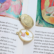 Alloy Enamel Pendants, Golden, Oval with Tulip Charm, White, 30x21mm(INS-PW0001-19A)