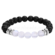 Synthetic Moonstone & Natural Lava Rock Round Beaded Stretch Bracelet, Essential Oil Gemstone Jewelry for Women, Clear, Inner Diameter: 2-1/8 inch(5.5cm)(BJEW-SW00060-01)