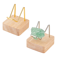 2Pcs 2 Colors Square Wooden Mineral Crystal Display Stands, Rough Gemstone Storage Rack with Iron Holder, Platinum & Golden, 5x5x6cm, 1pc/color(ODIS-FG0001-59)