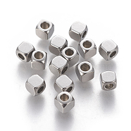 304 Stainless Steel Spacer Beads, Cube, Stainless Steel Color, 4x4x4mm, Hole: 2mm(STAS-L233-062P)