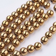 Non-Magnetic Synthetic Hematite Beads Strands, Color Plated, Grade A, Round, Goldenrod, 8mm, Hole: 1mm(X-G-S096-8mm-2)