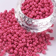 Baking Paint Glass Seed Beads, Camellia, 8/0, 3mm, Hole: 1mm, about 1111pcs/50g, 50g/bag, 18bags/2pounds(SEED-US0003-3mm-K5)