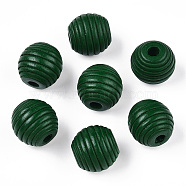 Painted Natural Wood Beehive Beads, Round, Dark Green, 18x17mm, Hole: 3.5~4mm(WOOD-S049-04B-04)