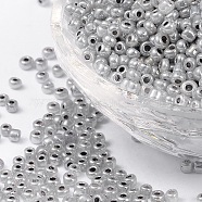 8/0 Glass Seed Beads, Ceylon, Round, Round Hole, Dark Gray, 8/0, 3mm, Hole: 1mm, about 1111pcs/50g, 50g/bag, 18bags/2pounds(SEED-US0003-3mm-149)