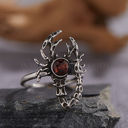 925 Sterling Silver with Natural Garnet Finger Rings, Antique Silver, Scorpion, Inner Diameter: 20mm(WGB2E64-24)
