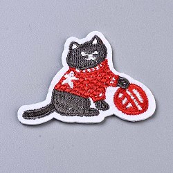 Cat Appliques, Computerized Embroidery Cloth Iron on/Sew on Patches, Costume Accessories, Red, 40.5x55x1.5mm(DIY-S041-075)