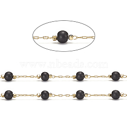 3.28 Feet Handmade Brass Cable Chains, with Dyed Synthetic Turquoise Beads, Soldered, Long-Lasting Plated, Round, Real 18K Gold Plated, Black, 2x1x0.3mm(X-CHC-I027-01F)