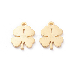 304 Stainless Steel Charms, Laser Cut, Clover, Golden, 11.5x9.5x1mm, Hole: 1.2mm(X-STAS-I151-47G)