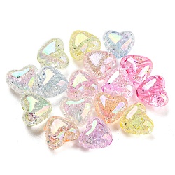 UV Plating Transparent Crackle Acrylic Beads, Iridescent Heart, Mixed Color, 9.5x11x7mm, Hole: 1.8mm(MACR-D024-11)