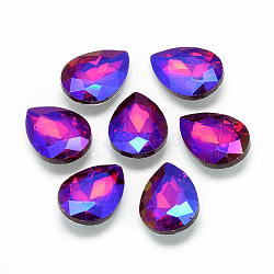 Pointed Back Glass Rhinestone Cabochons, Back Plated, Faceted, AB Color Plated, teardrop, Red, 18x13x5.5mm(RGLA-T017-13x18mm-03)