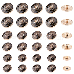 30Pcs 3 Style 1-Hole Alloy Enamel Shank Buttons, Flat Round with Lion & Crown, Black, 15~25x8~10mm, Hole: 2mm, 10pcs/style(BUTT-FG0001-10)