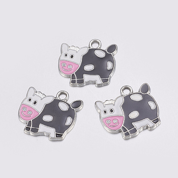 Alloy Enamel Charms, Cadmium Free & Lead Free, Moggy, Colorful, Platinum, about 24mm long, 22mm wide, 2mm thick, hole: 3mm