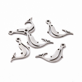 201 Stainless Steel Pendants, Dolphin, Stainless Steel Color, 16x14x1mm, Hole: 1.5mm