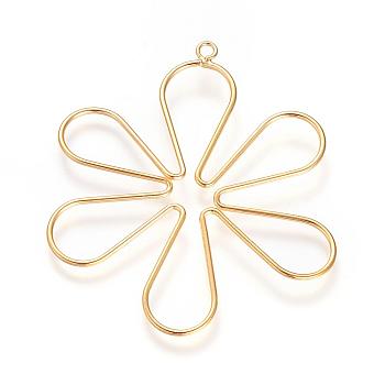 Brass Big Pendants, Nickel Free, Flower, Real 18K Gold Plated, 55~59x49x1mm, Hole: 2.5mm