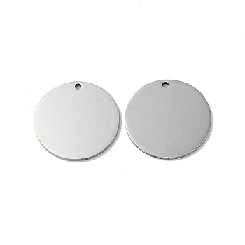304 Stainless Steel Pendants, Stamping Blank Tag, Flat Round Charm, Stainless Steel Color, 25x1.3mm, Hole: 1.8mm