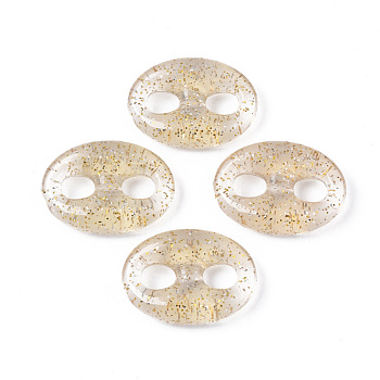 Transparent Acrylic Links, with Glitter Powder, Oval, Beige, 22.5x30.5x9mm, Hole: 6x7mm, about 155pcs/500g.